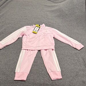 Adidas Light Pink Kids' Tracksuit with White Stripes